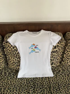 MaisonCléo Tops>Le T-shirt « Fuck Fast Fashion – dauphins – cowboy » – turquoise