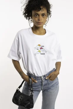 MaisonCléo Tops>Le T-shirt « Fuck Fast Fashion – dauphins – cowboy » – turquoise – oversize
