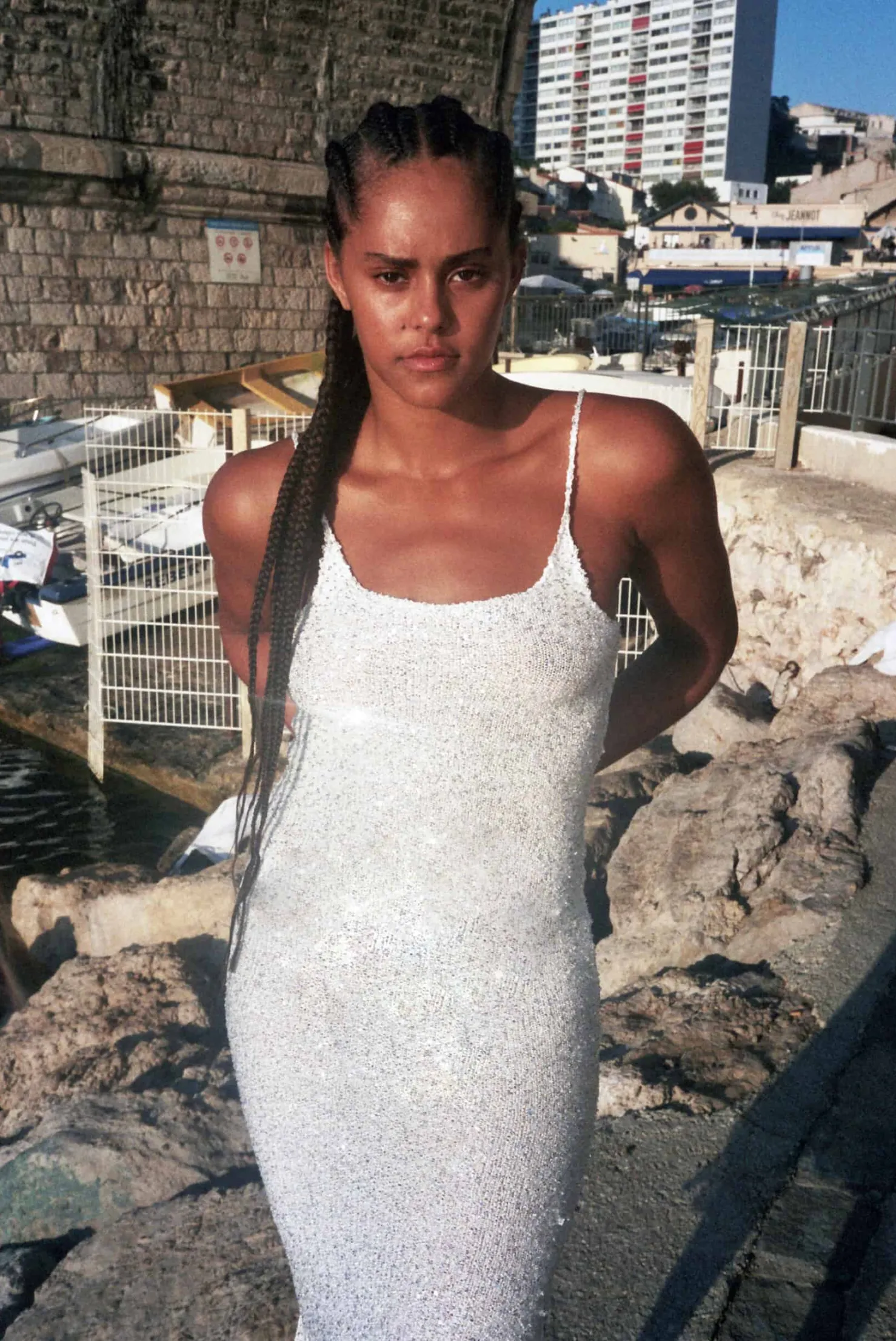 MaisonCléo Robes|Mailles>Longue robe sirène tricotée à sequins blanche neige