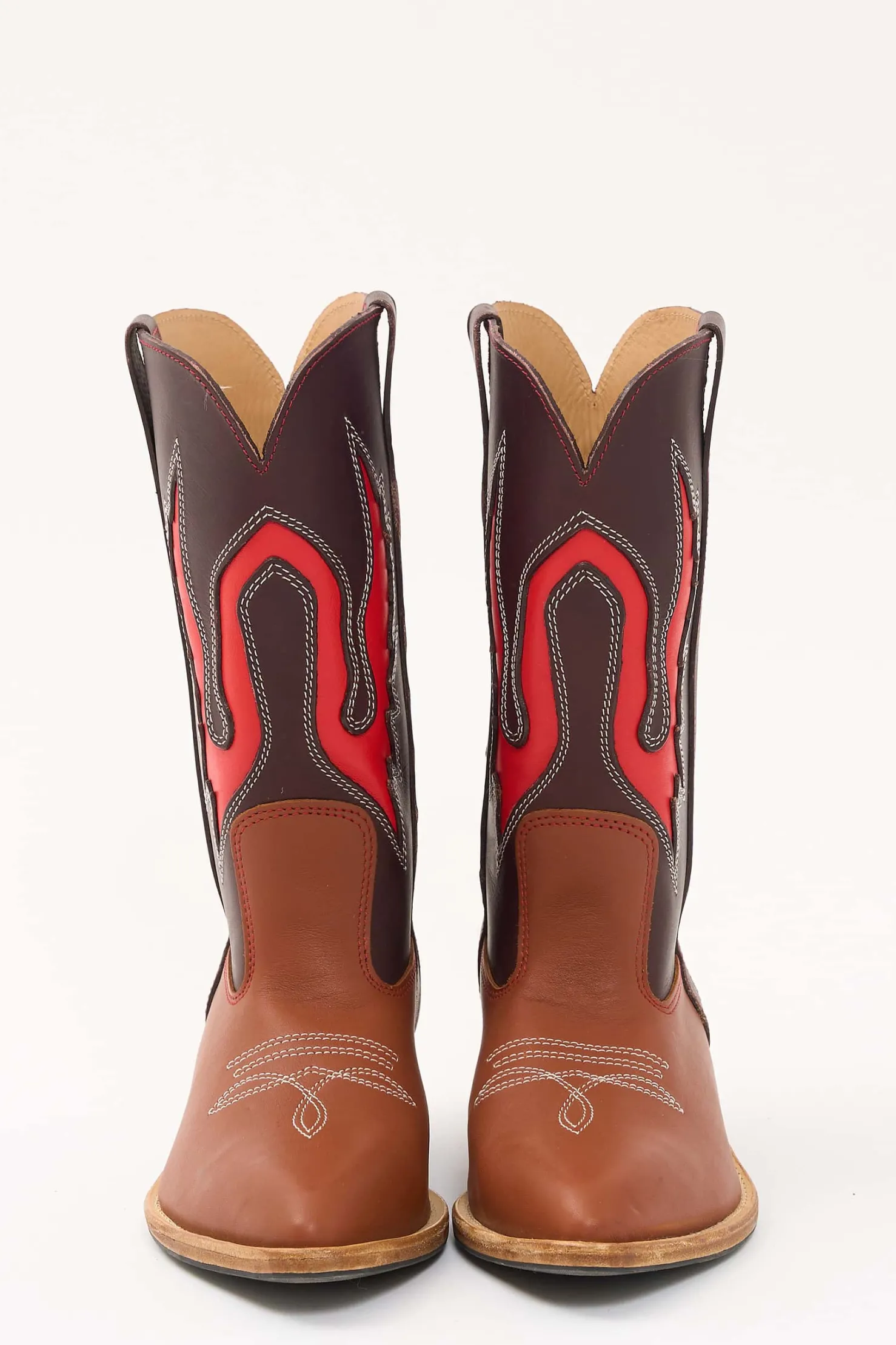 MaisonCléo Chaussures>MAISONCLEO x LA BOTTE GARDIANE – Santiags Santiago Paris en cuir marron naturel, rouge et marron foncé