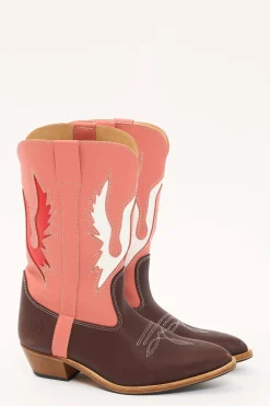 MaisonCléo Chaussures>MAISONCLEO x LA BOTTE GARDIANE – Santiags Santiago Paris en cuir rose, rouge et marron foncé