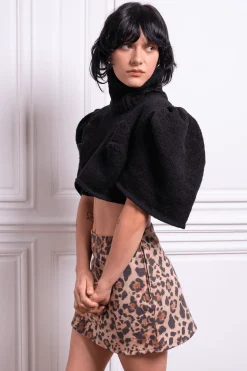 MaisonCléo Jupes>Mini jupe à motifs leopard en laine douce JADE