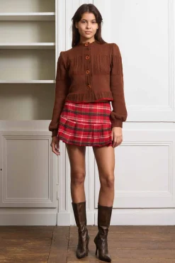 MaisonCléo Jupes>Mini jupe plissée MIRANDA tartan rouge