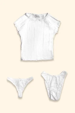 MaisonCléo Tops>PACK 3 : T-shirt pointelle + culotte pointelle + tanga pointelle – HOLIDAYS CAPSULE 21/25