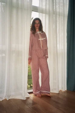 MaisonCléo Pantalons / Shorts>Pantalon pyjama CAROLINE en coton vichy rouge – HOLIDAYS CAPSULE 7/25