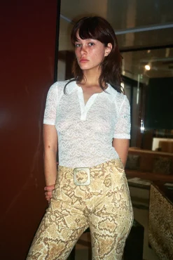 MaisonCléo Tops>Polo boutonné en dentelle blanc cassé Cléa