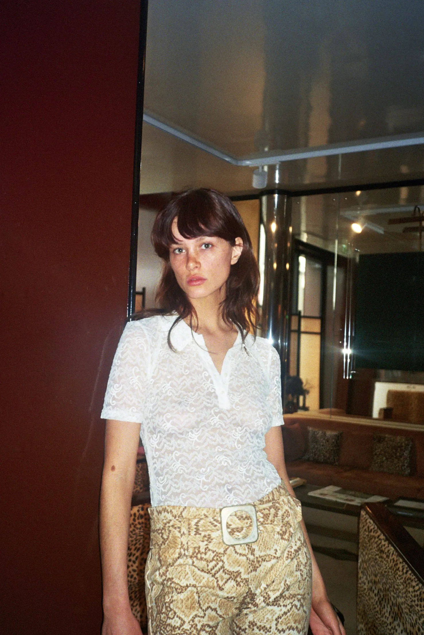 MaisonCléo Tops>Polo boutonné en dentelle blanc cassé Cléa