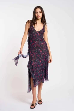 MaisonCléo Robes>Robe à volants petites roses en maille volantée ADÈLE