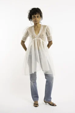 MaisonCléo Robes>Robe asymétrique en organza de soie ivoire JOSÉPHINE