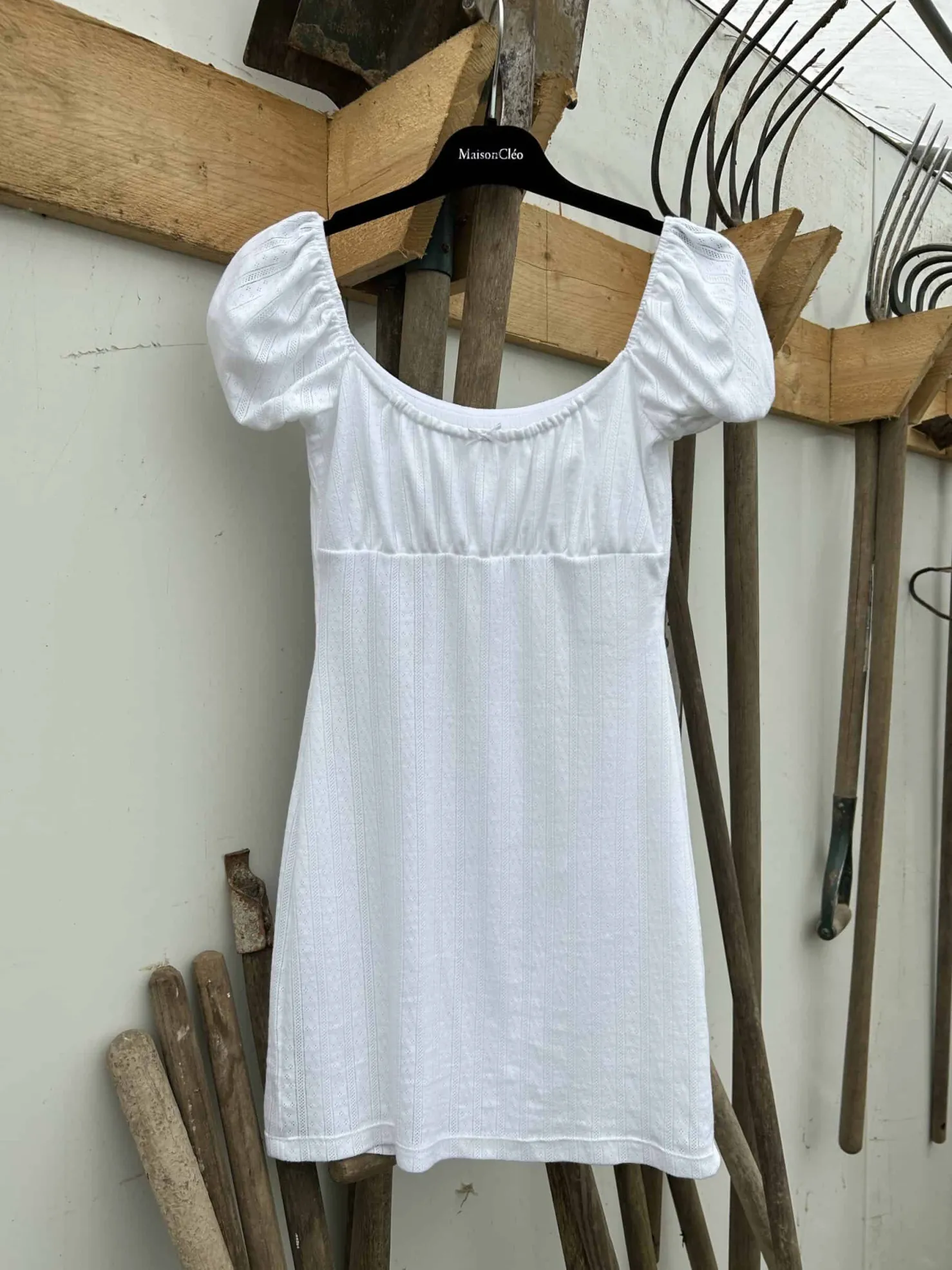MaisonCléo Robes>Robe babydoll en jersey pointelle blanc