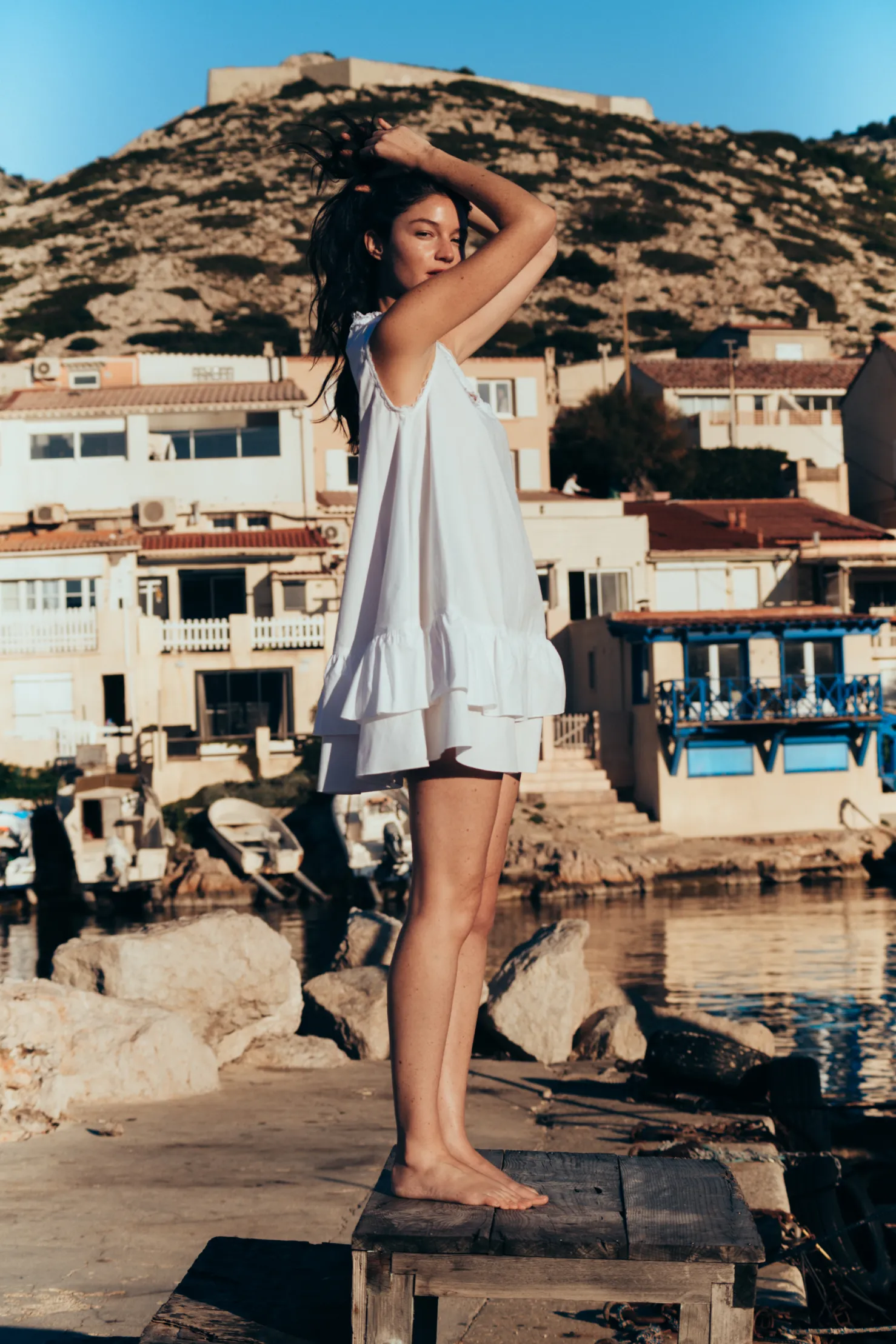 MaisonCléo Robes>Robe CORA babydoll oversize en coton blanc et dentelle volantée
