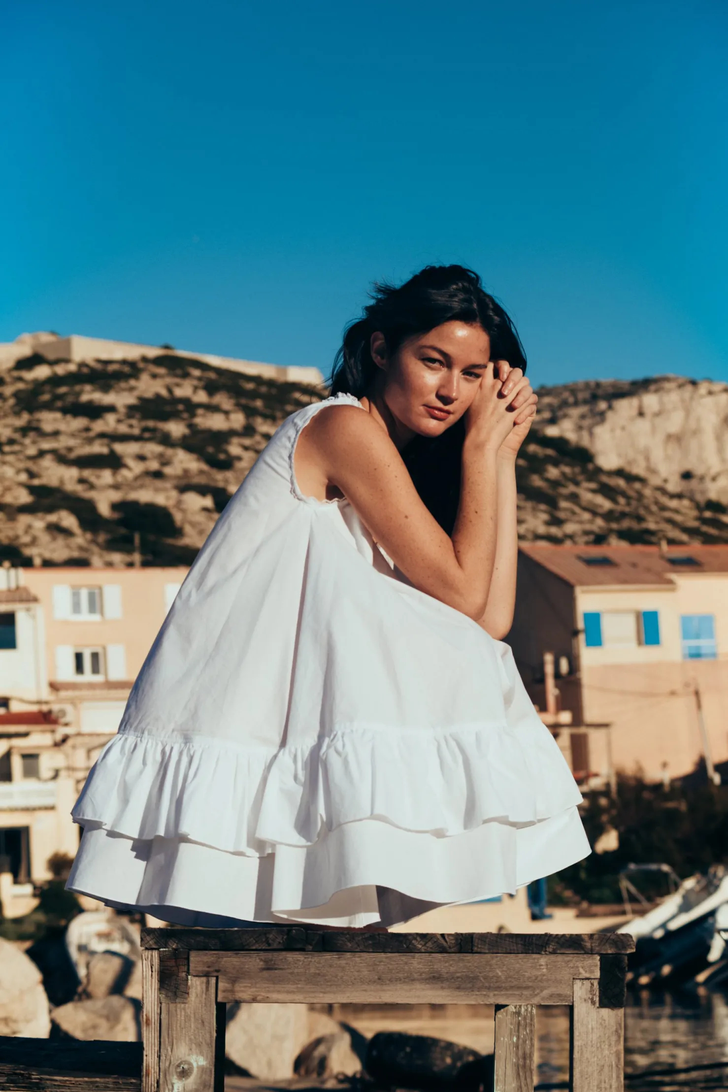 MaisonCléo Robes>Robe CORA babydoll oversize en coton blanc et dentelle volantée