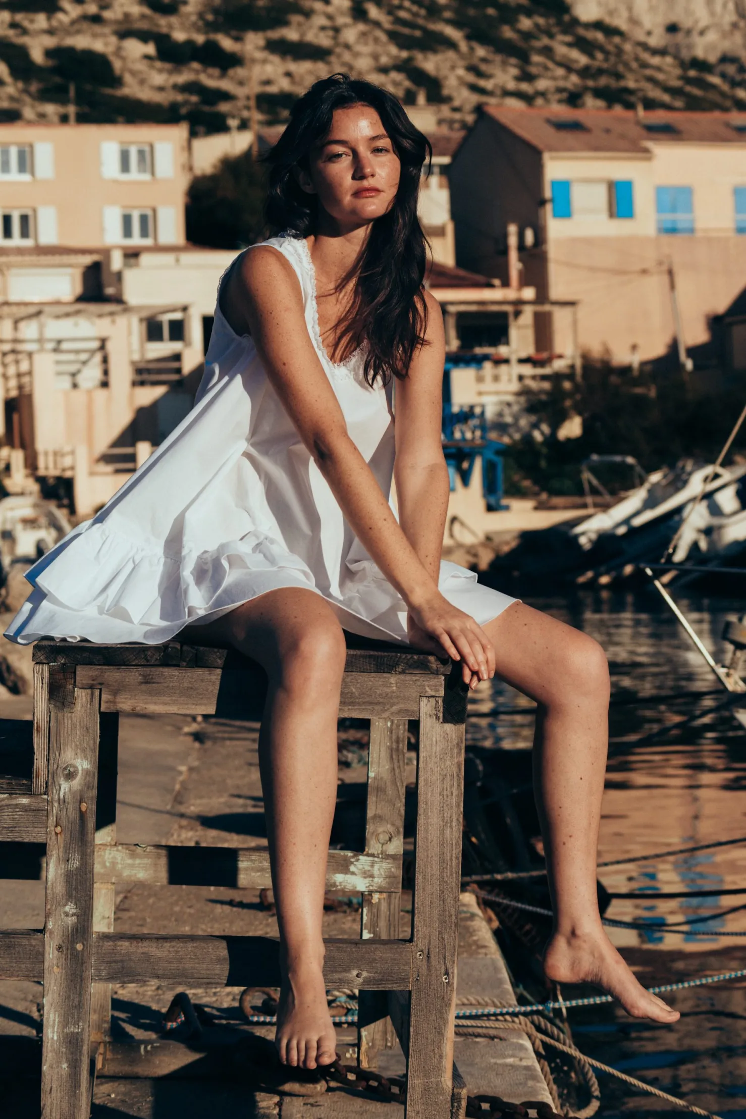 MaisonCléo Robes>Robe CORA babydoll oversize en coton blanc et dentelle volantée