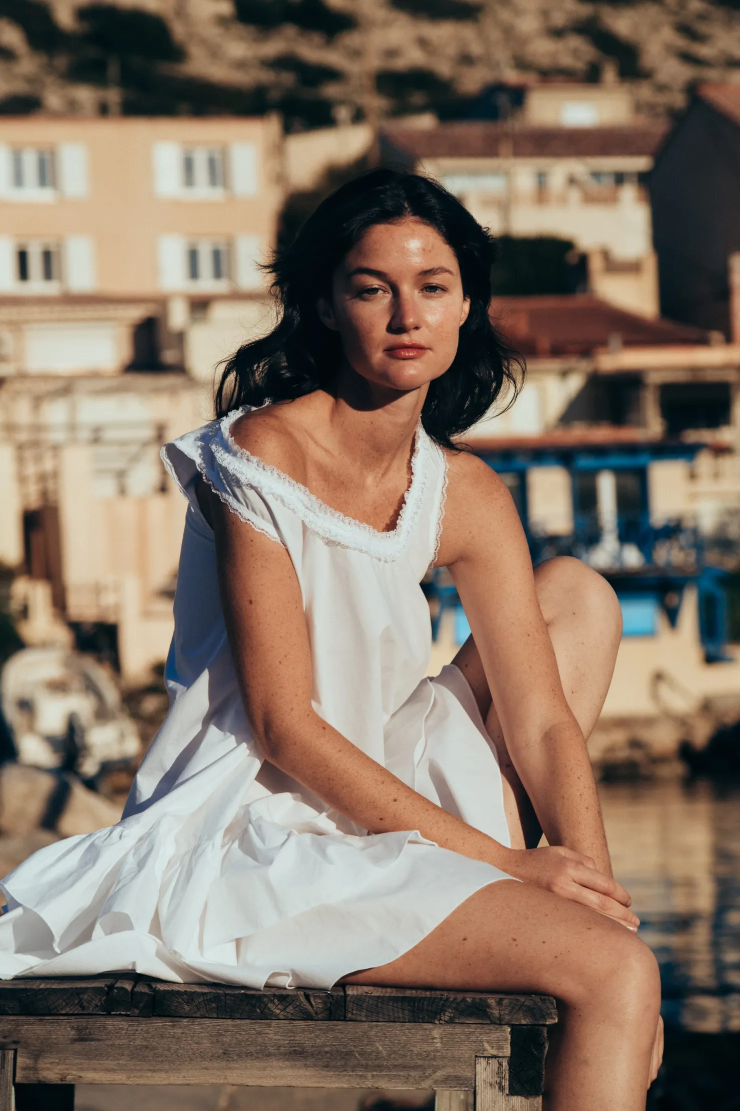 MaisonCléo Robes>Robe CORA babydoll oversize en coton blanc et dentelle volantée