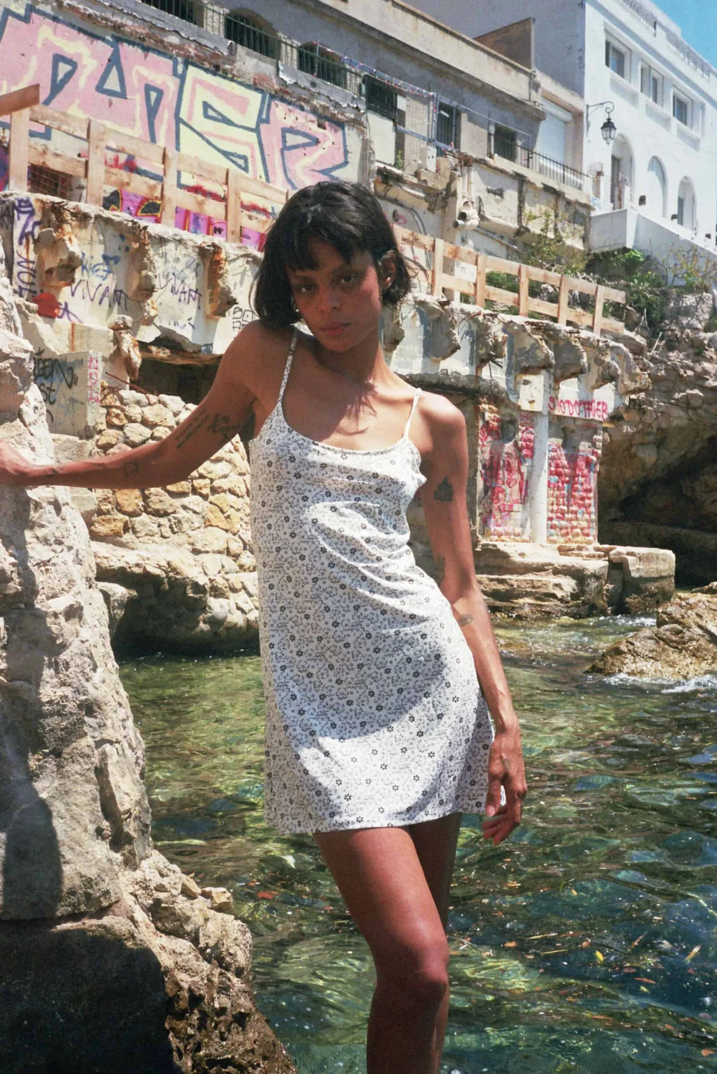 MaisonCléo Robes>Robe de plage à motif fleuri noir et blanc