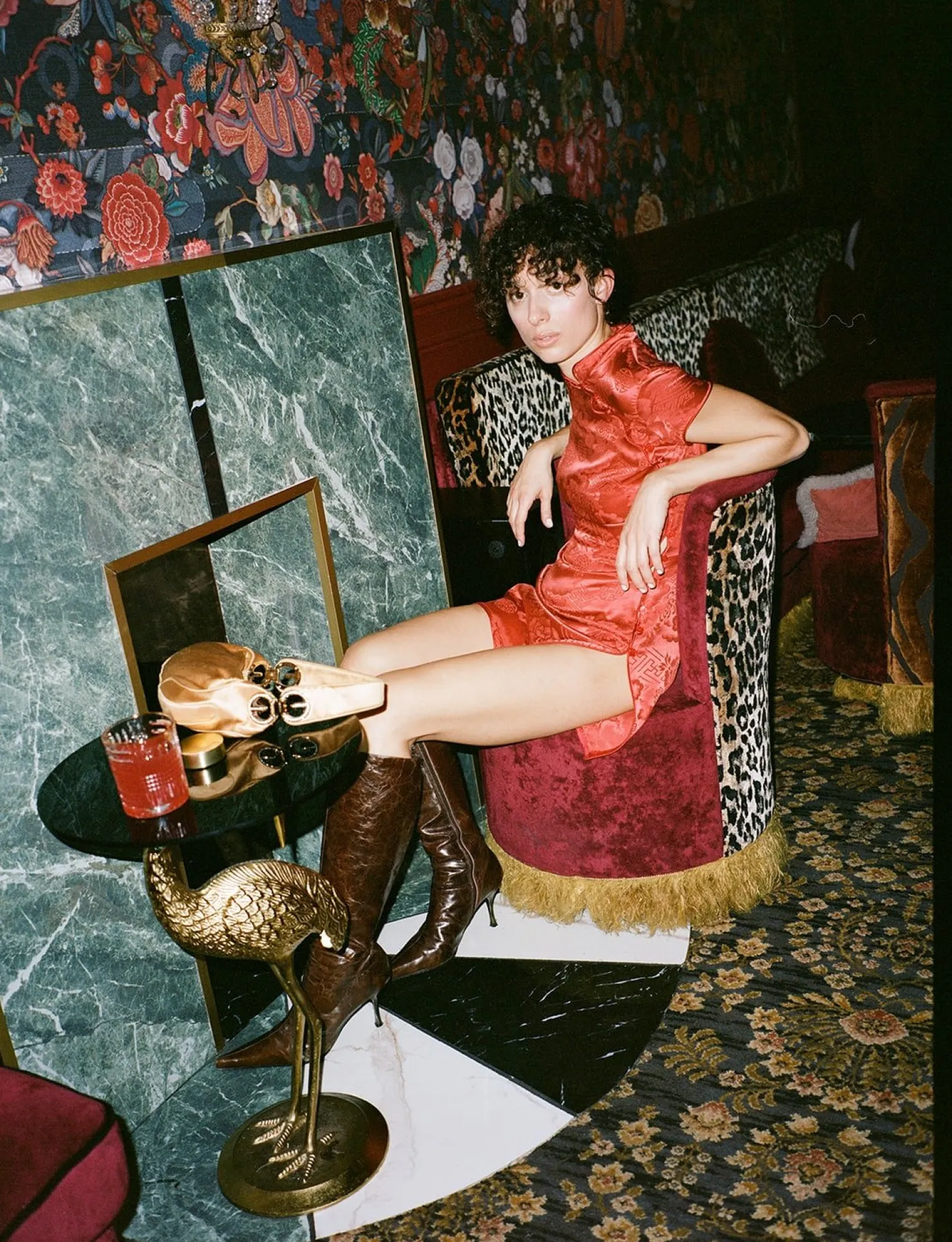 MaisonCléo Robes>Robe en soie chinoise rouge boutonnée JEN