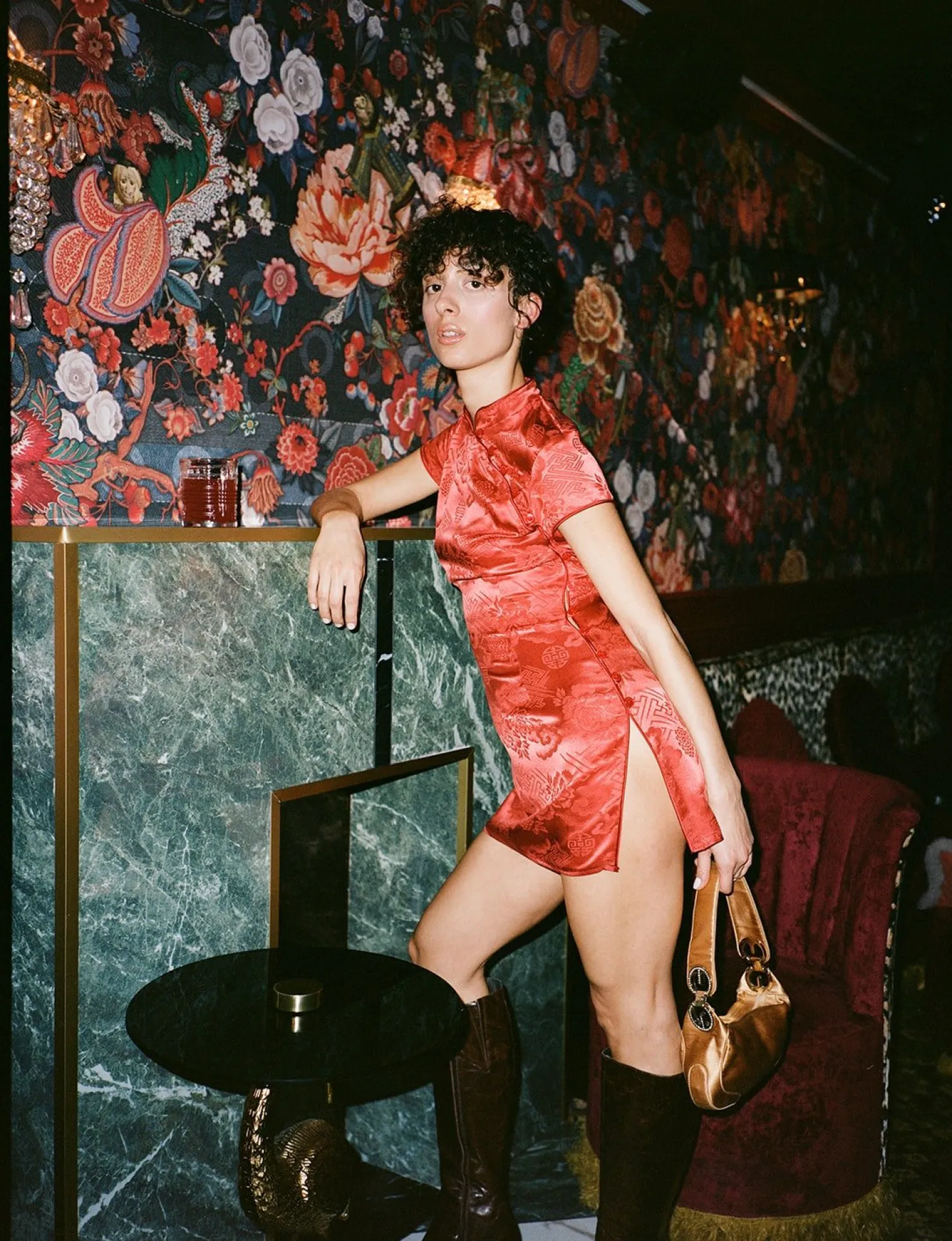 MaisonCléo Robes>Robe en soie chinoise rouge boutonnée JEN
