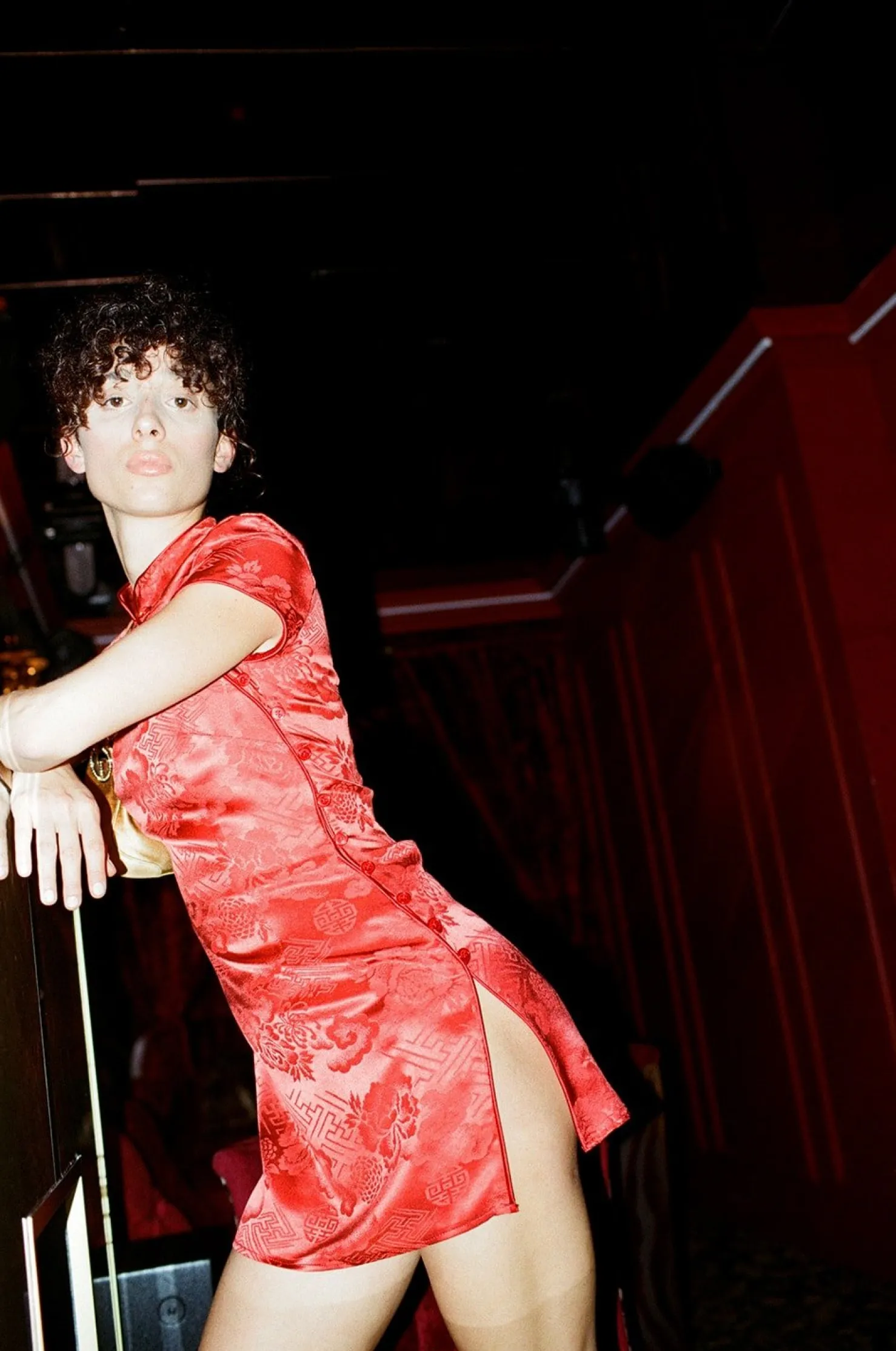 MaisonCléo Robes>Robe en soie chinoise rouge boutonnée JEN