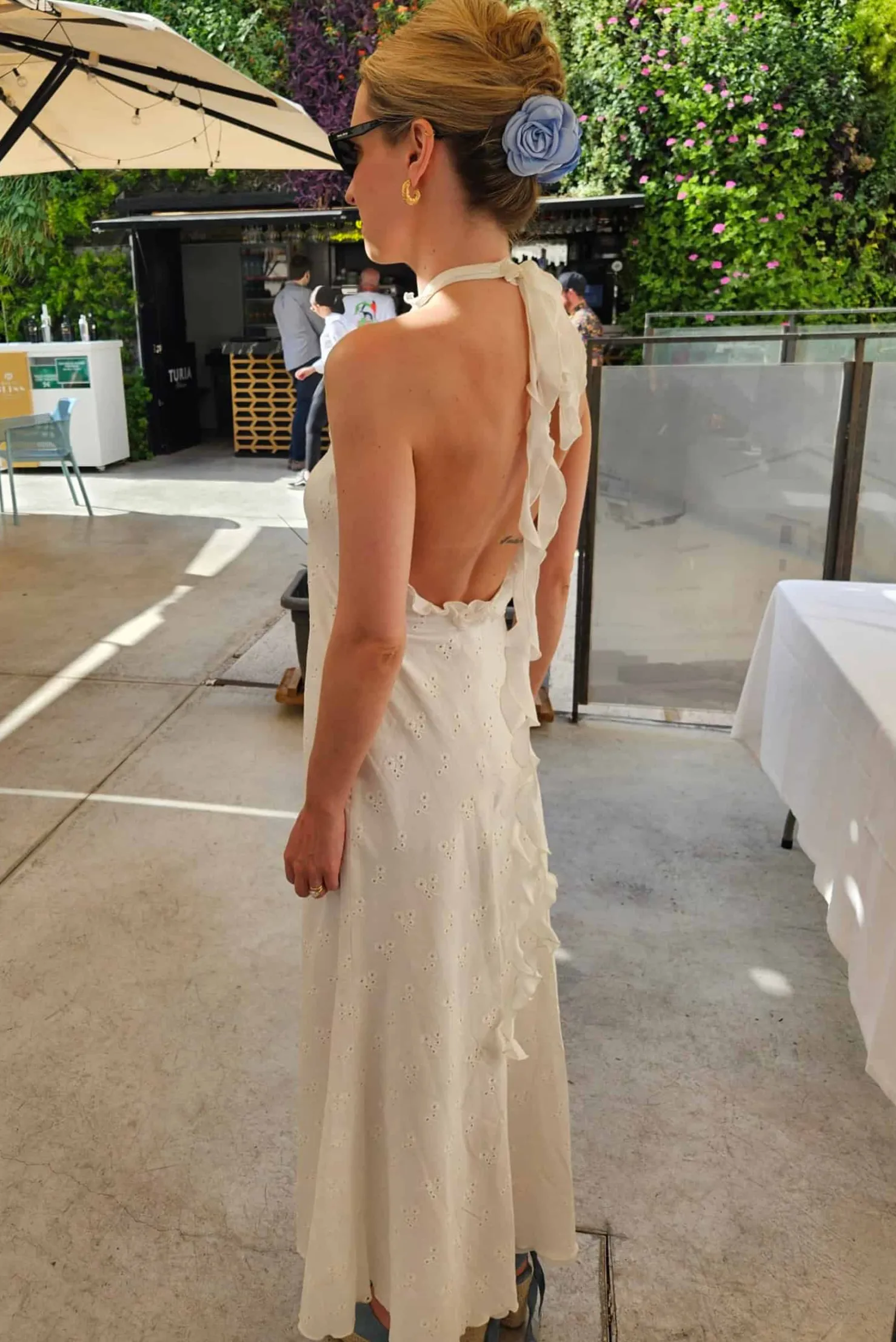 MaisonCléo Robes>Robe FELISA longue dos nu en soie texturée écrue avec volants
