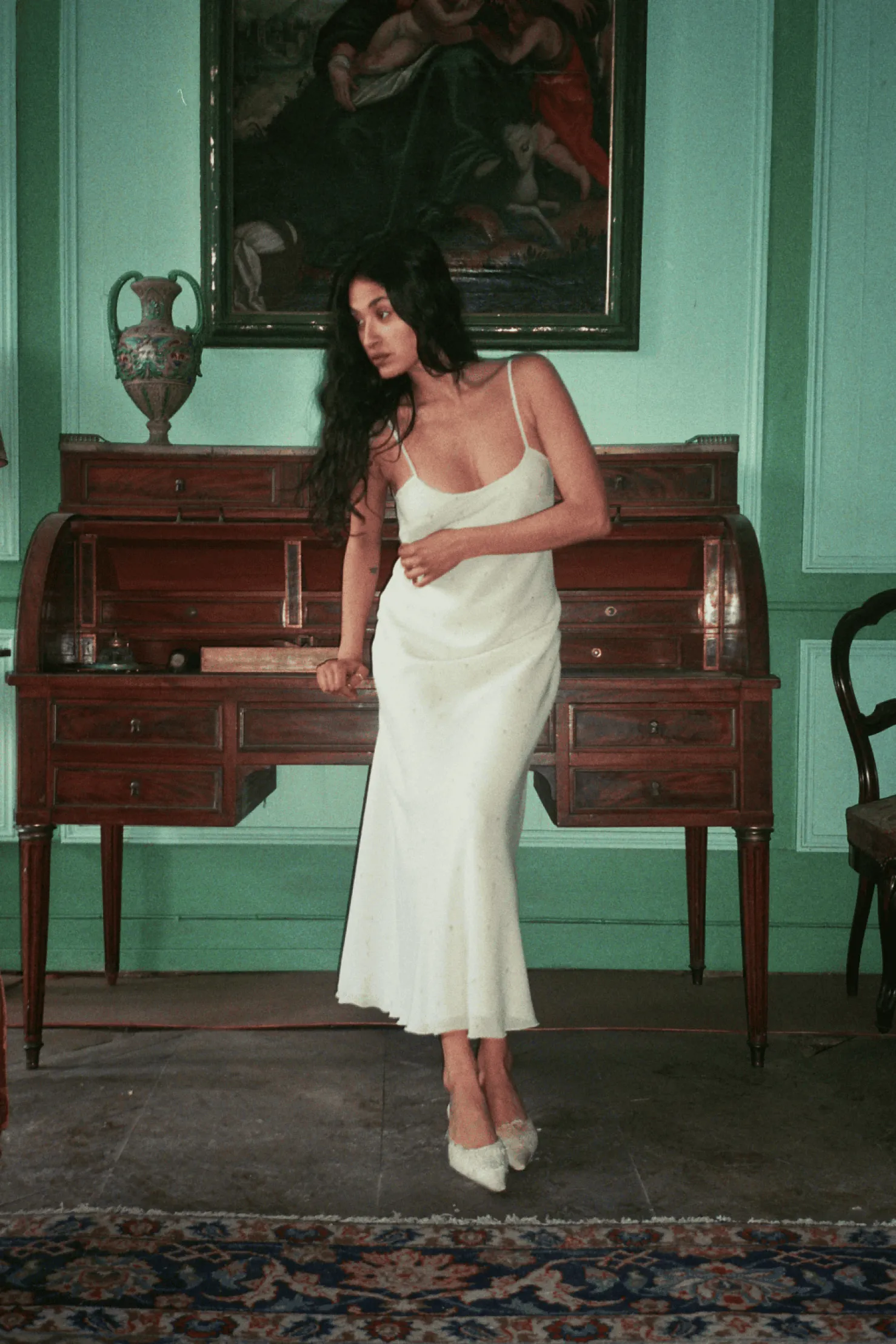 MaisonCléo Robes>Robe longue JIMENA en mousseline de soie fleurie beige