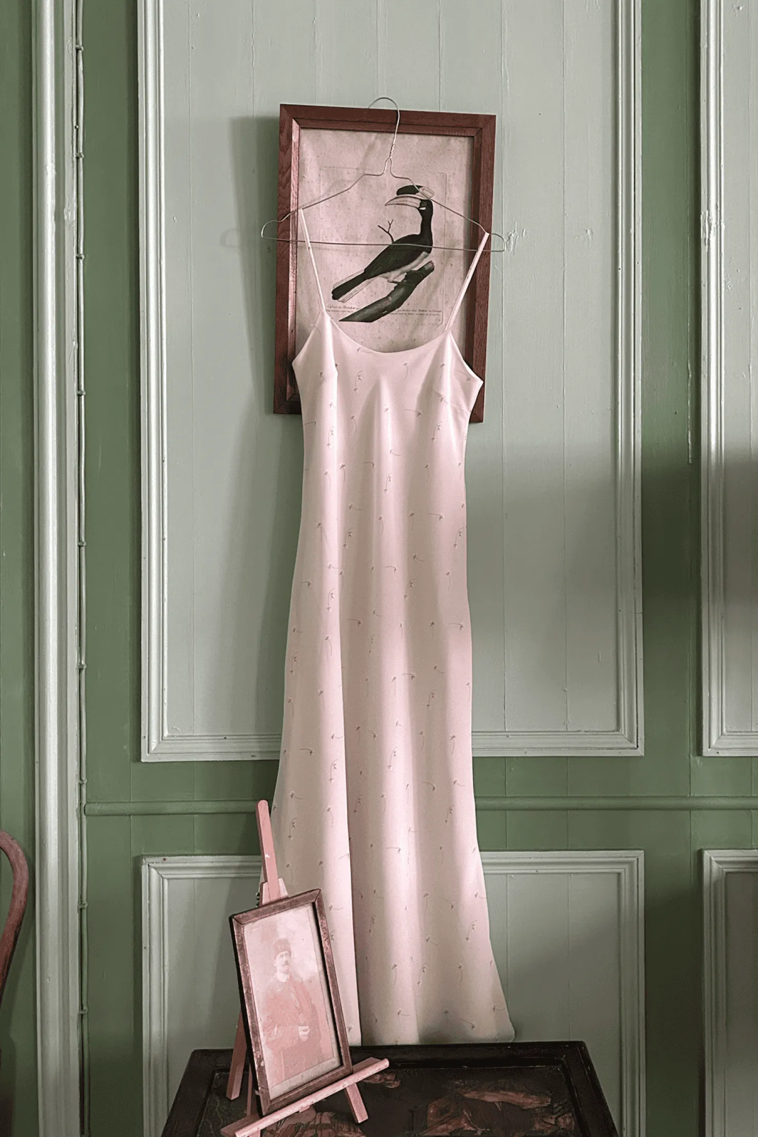 MaisonCléo Robes>Robe longue JIMENA en mousseline de soie fleurie beige