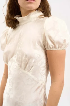 MaisonCléo Robes>Robe longue romantique MORANE en soie imprimé fleurs de dahlias