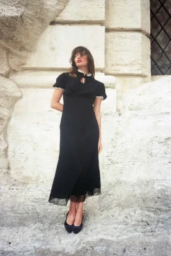 MaisonCléo Robes>Robe longue romantique MORANE en dentelle de Calais – Capsule L&rsquo;AMOUR