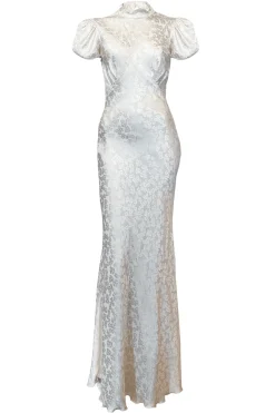 MaisonCléo Robes>Robe longue romantique MORANE en soie imprimé petites marguerites
