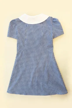 MaisonCléo Robes>Robe MARIE évasée en coton vichy bleu boutonnée avec col claudine