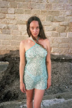 MaisonCléo Robes>Robe mini dos nu à sequins brillants verte corail
