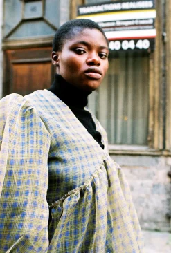 MaisonCléo Robes>Robe organza de soie violet et jaune JOSEPHINE