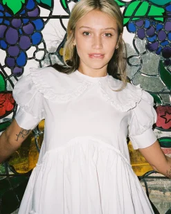 MaisonCléo Robes>Robe oversize en coton blanc avec col JOSEPHA