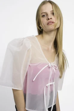 MaisonCléo Blouses>RUNWAY LOOK 36 – Blouse blanche transparente style imperméable AGNES