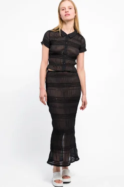 MaisonCléo Tops>RUNWAY LOOK 15 – Chemise manches courtes en mousseline noire ornée de sequins
