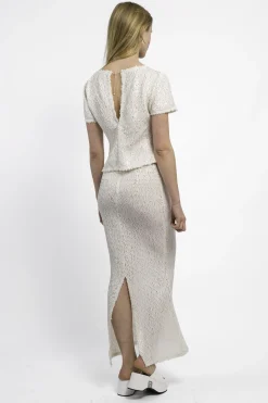 MaisonCléo Jupes>RUNWAY LOOK 47 – Jupe longue ornée d&rsquo;écailles de sirène blanche cassées