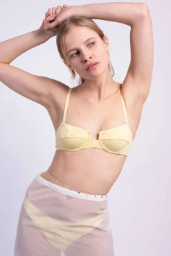 MaisonCléo Maillot De Bain>RUNWAY LOOK 19 – Maillot de bain jaune en coton balconnet « MC Girl »