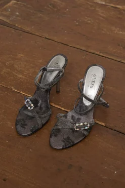 MaisonCléo Chaussures>Sandales argentées avec bride strass et fond imprimé roses