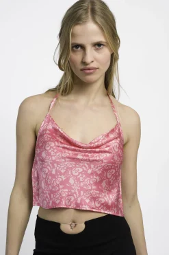 MaisonCléo Tops>SS22 RUNWAY LOOK 5 – Débardeur en soie «  FFF4ever » aux motifs cœurs LILY