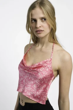 MaisonCléo Tops>SS22 RUNWAY LOOK 5 – Débardeur en soie «  FFF4ever » aux motifs cœurs LILY