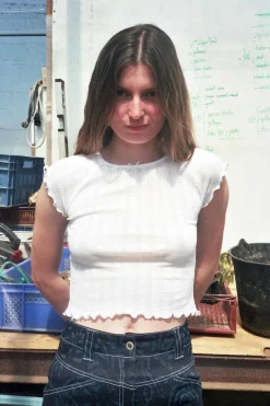 MaisonCléo Tops>T-shirt en jersey pointelle blanc