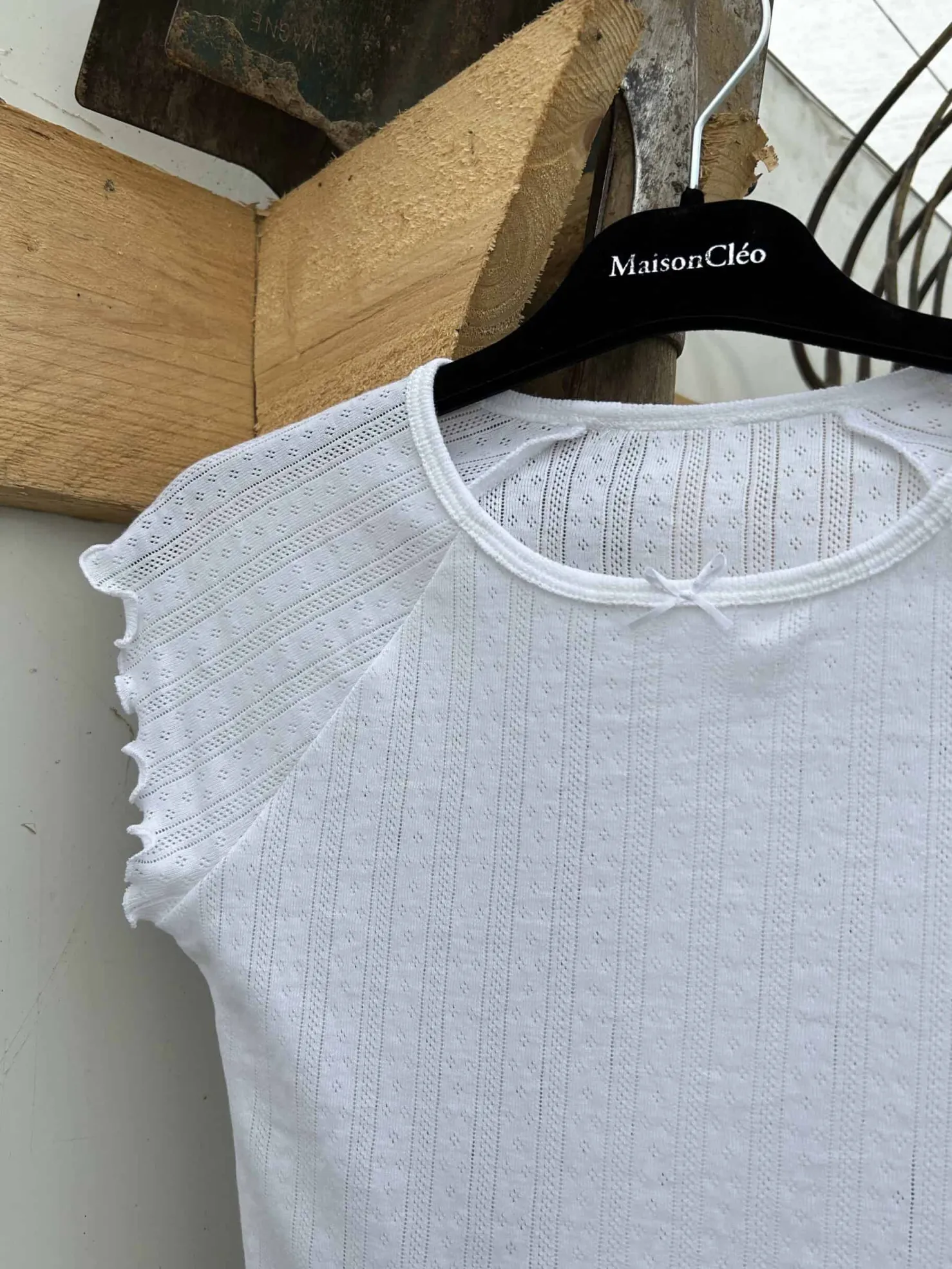 MaisonCléo Tops>T-shirt en jersey pointelle blanc
