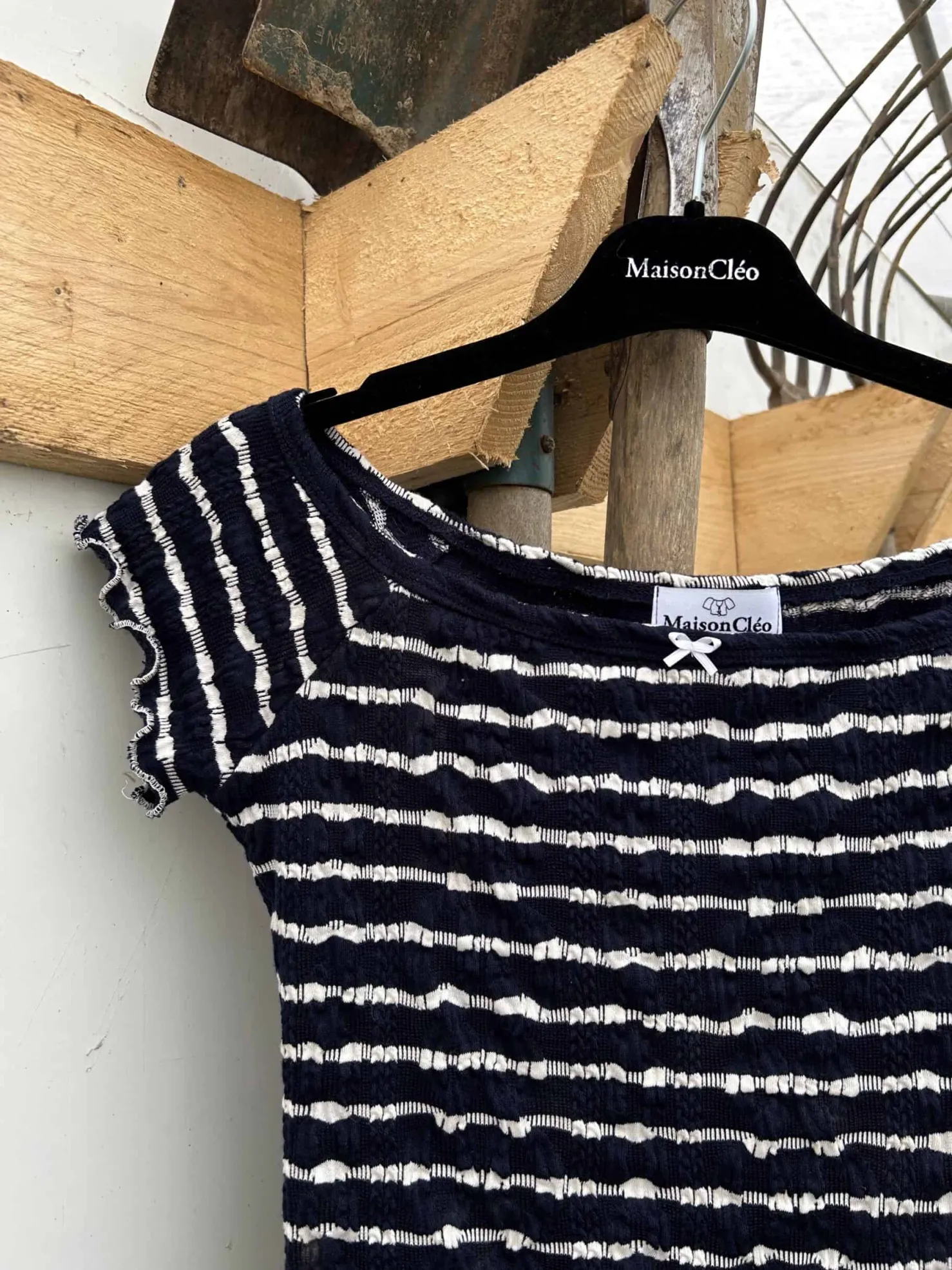 MaisonCléo Tops>T-shirt marinière bleu foncé à col bateau