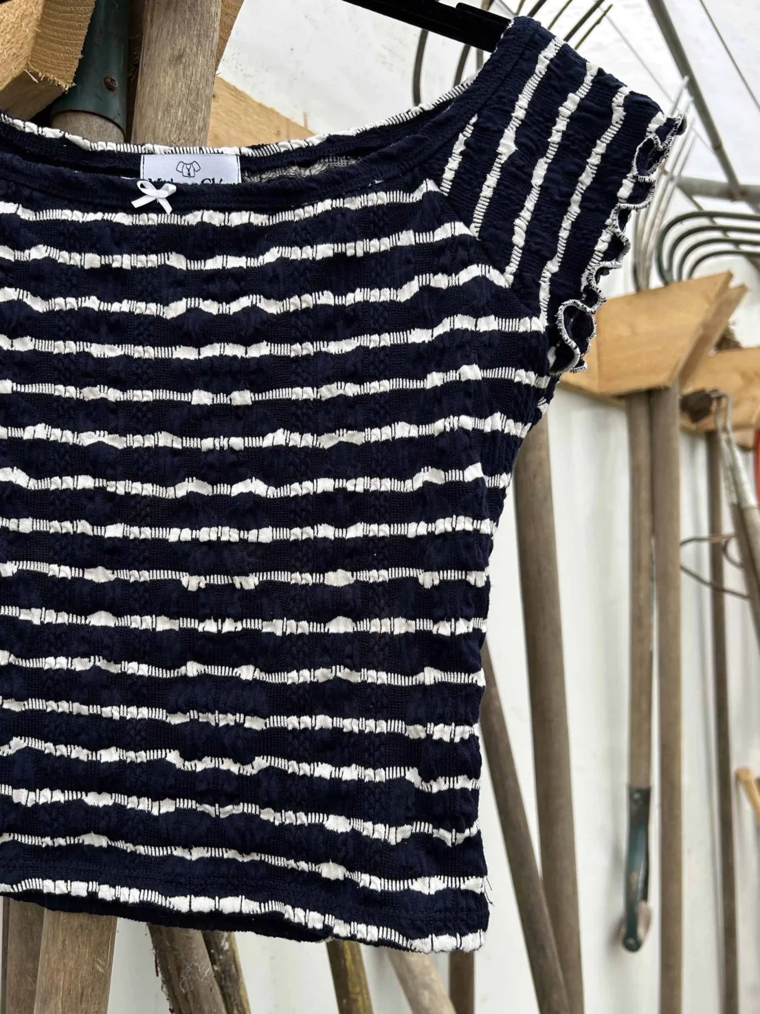 MaisonCléo Tops>T-shirt marinière bleu foncé à col bateau