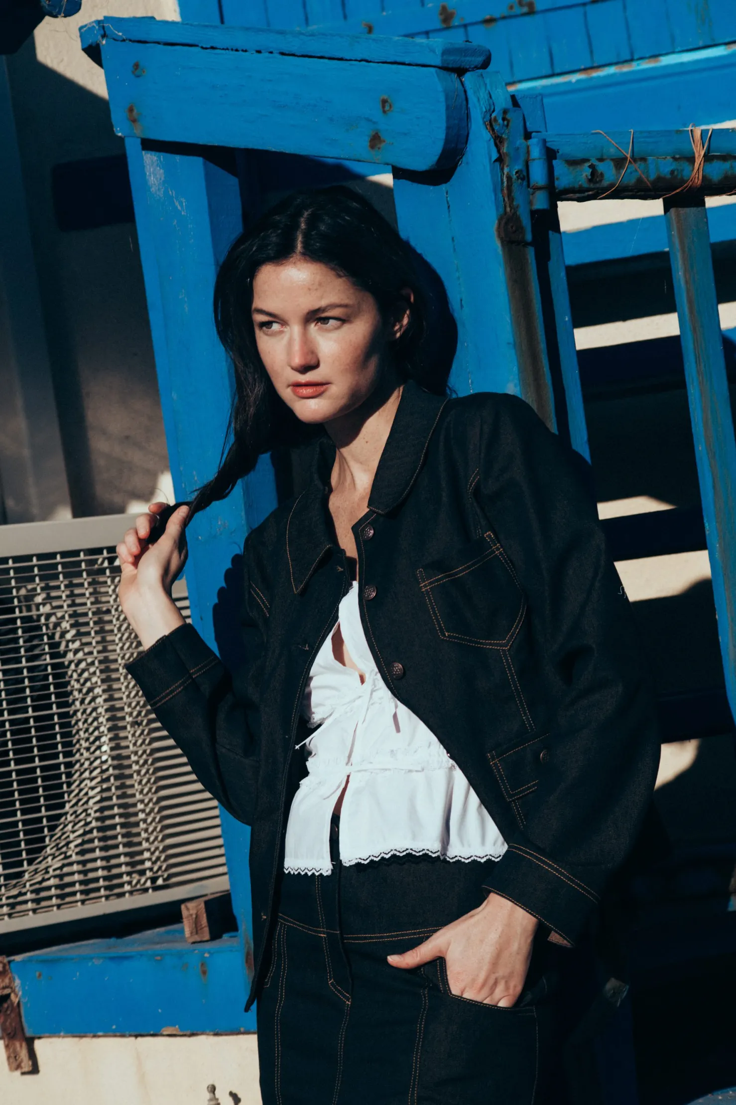 MaisonCléo Vestes / Manteaux>Veste en denim brut léger Sophie avec poches